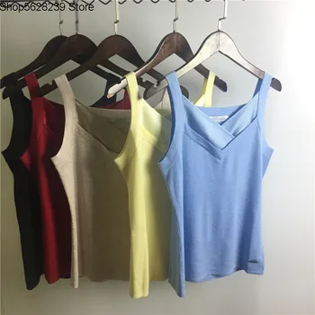 

Slim Fit Joker Silk Cashmere Sling Female Inside Outside Wear Elastic Force Knitting Sling Mulberry Silk Vest