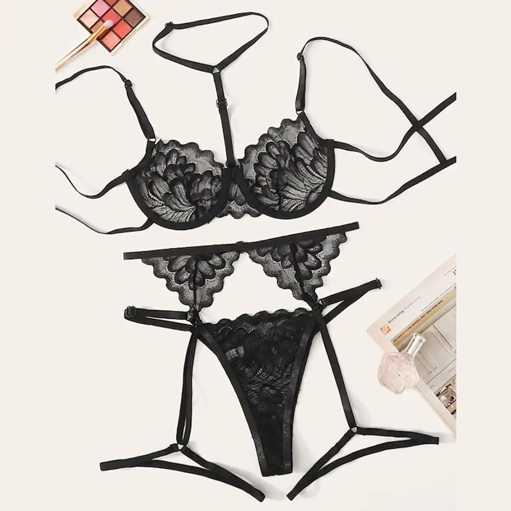 Red Floral Lace Garter Lingerie Set With Choker Women Intimates 2019 Underwire Bra And Thongs Ladies Underwear B4 | Женская одежда