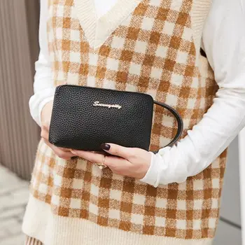 

Hot Sale PU Leather Litchi Grain Money Purse Solid Color Wrist Pocket Zipper Clutch Women Ladies Dinner Party Handbags