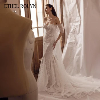 ETHEL ROLYN Abito da sposa a sirena Elegante abito da sposa lucido con perline e spalline ricamate senza schienale