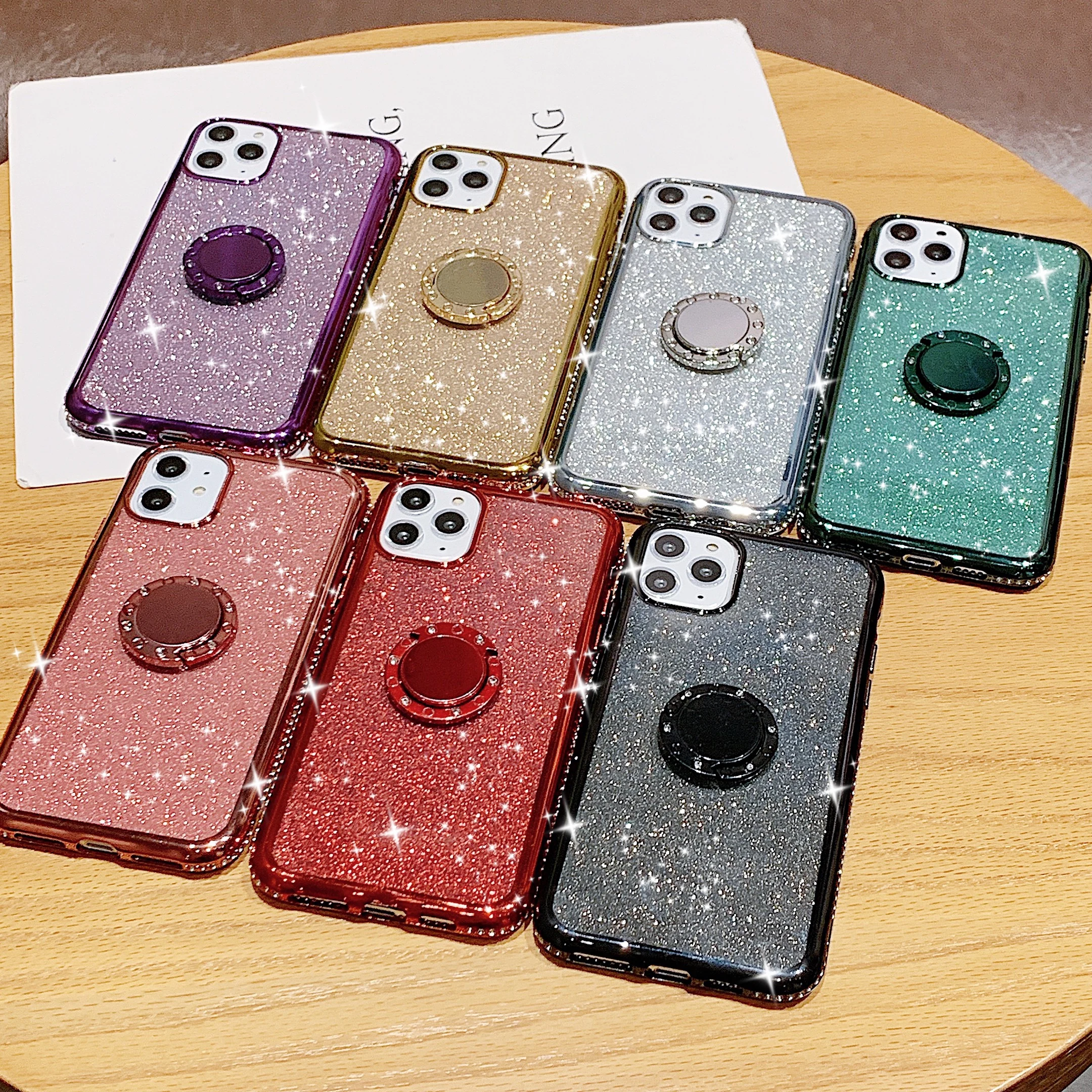 Glitter phone case For SamSung Galaxy S10 S8 S9 S10E Plus Note 8 9 10 PRO A50 A70 A40 A20 M10 M20 Finger ring Stand soft cover |