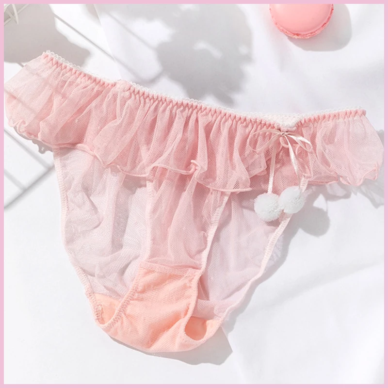 bra and panty French Style Woman Underwear Sexy Lingerie Set Sweet Lolita Cute Fairy Lace Up Hairball Bra Briefs Set Lace Mesh Ruffles Panties plus size bra and panty sets