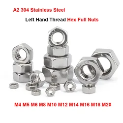 2-50pcs A2 304 Stainless Steel Hexagon Left Hand Thread Full Nuts Hex Reverse Nuts M4 M5 M6 M8 M10 M12 M14 M16 M18 M20