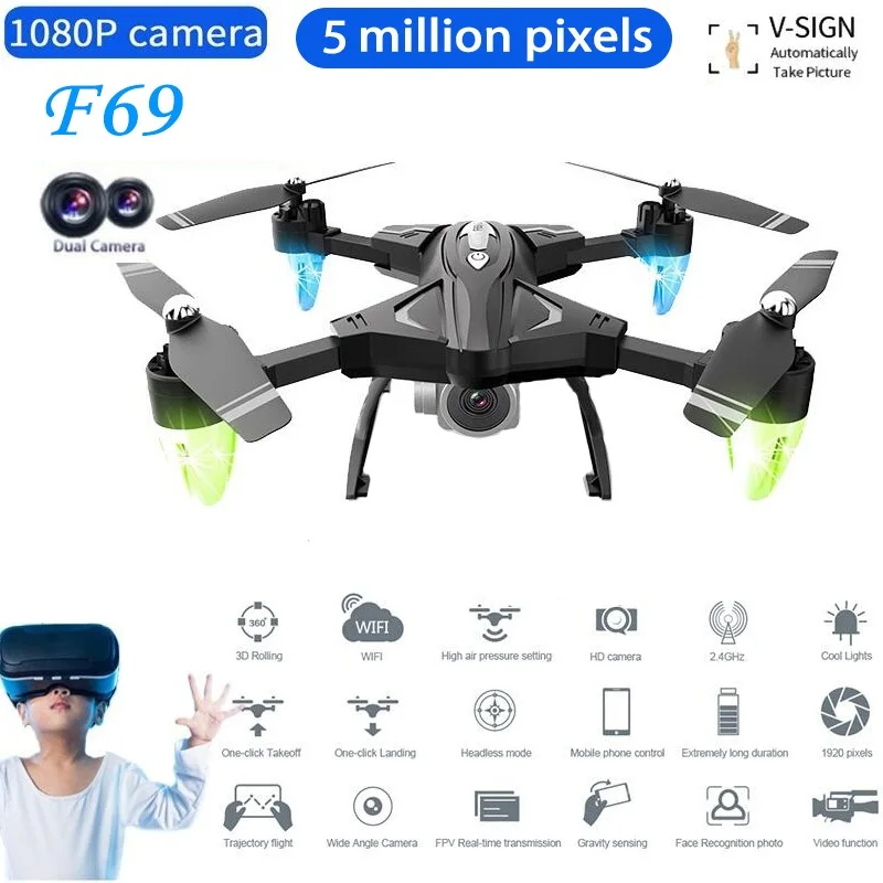 

F69 Mini Drone 5MP Ultra HD Collapsible GPS RC Drone FPV Wide-angle Camera Gesture Video Automatic Follow Long Battery Life