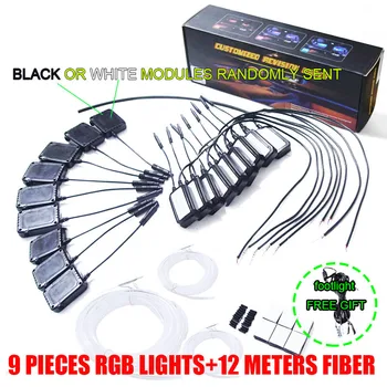 

NO Threading Ambient Light APP Control 64Colors 9pcs RGB lights with 12M Optic Fiber Band For Car Decorative Light