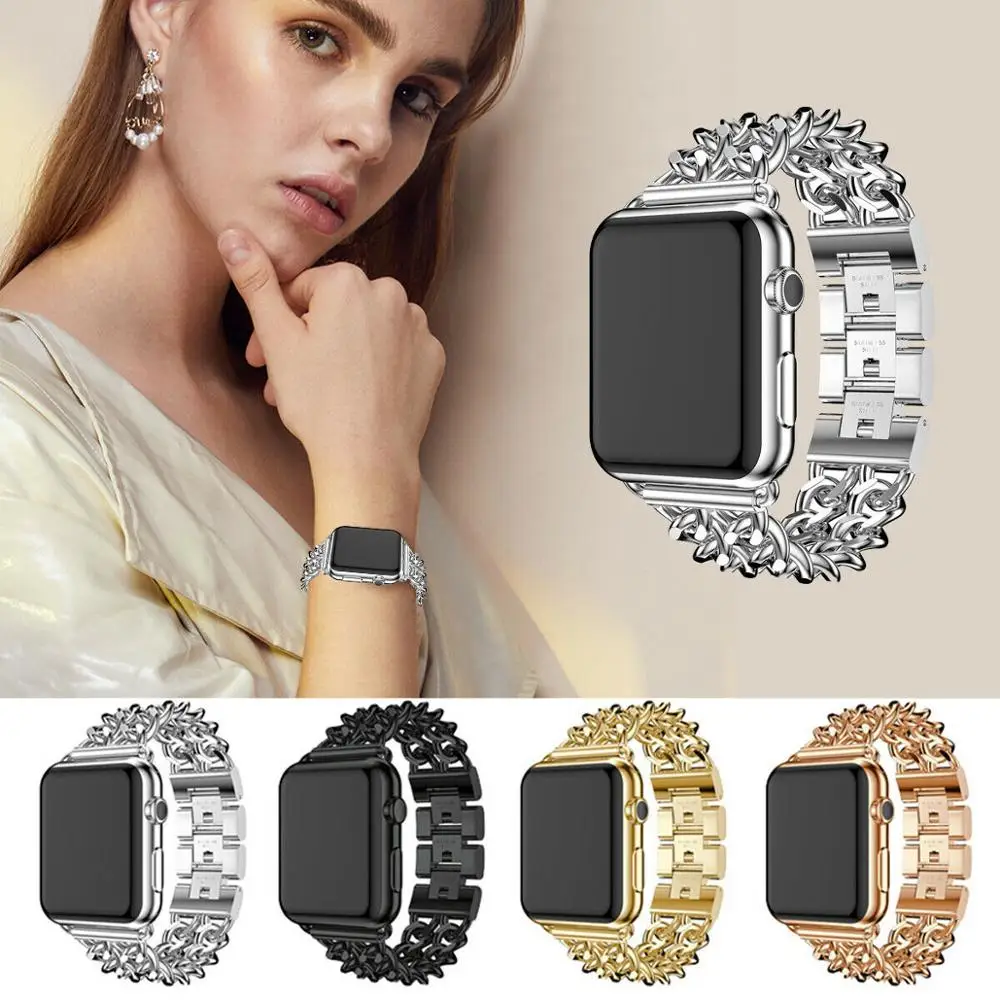 Ремешок из нержавеющей стали для Apple Watch 6 5 44 мм 40 металлический звеньевой браслет IWatch Series 1 2 3 42 38 мм|Ремешки