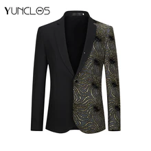 YUNCLOS, однобортный сценический костюм с блестками, мужской костюм для свадебной вечеринки в стиле хип-хоп, модный Театральный Костюм с цифровой печатью, блейзер