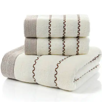 3 Pack Geometric Terry Towel Set For Bathroom 100% Cotton 1PC 70x140cm Bath Towel 2PCS 35x75cm Hand Face Towels For Adults D White