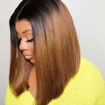 

150% Density Ombre Brown 13*4 Lace Front Human Hair Wigs Brazilian Remy Human Hair Short BoB Wig with Baby Hair Lace Front Wigs