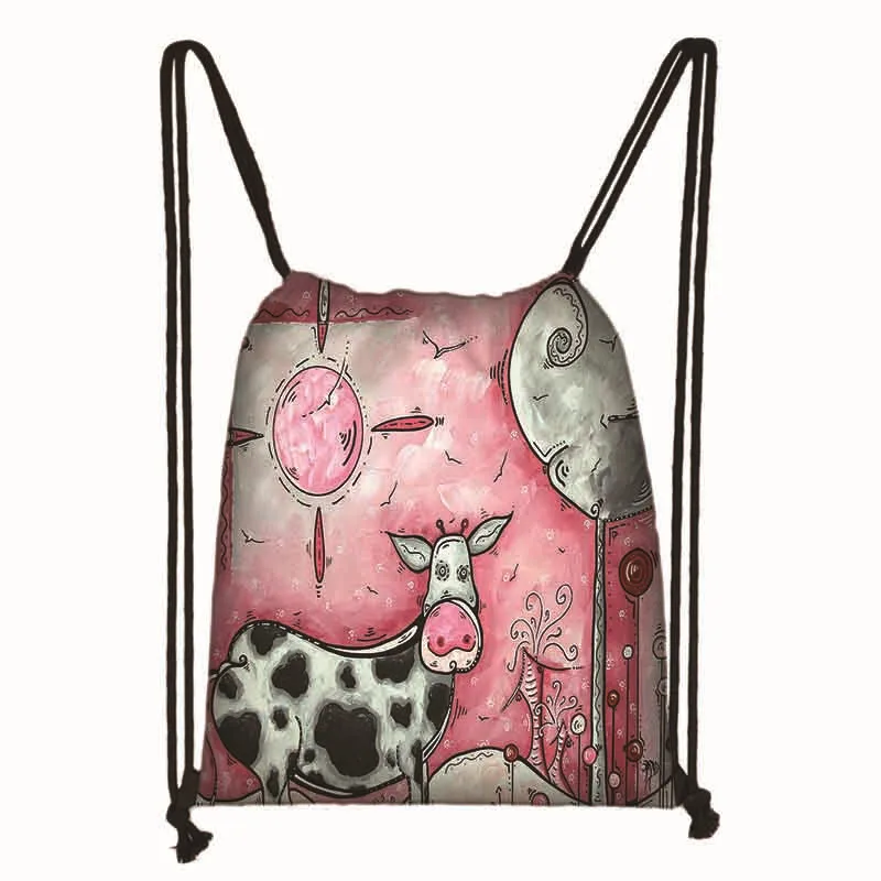 Illustration drawstring bag print casual worek plecak sznurek woman bag lady storage bag - Цвет: ch03