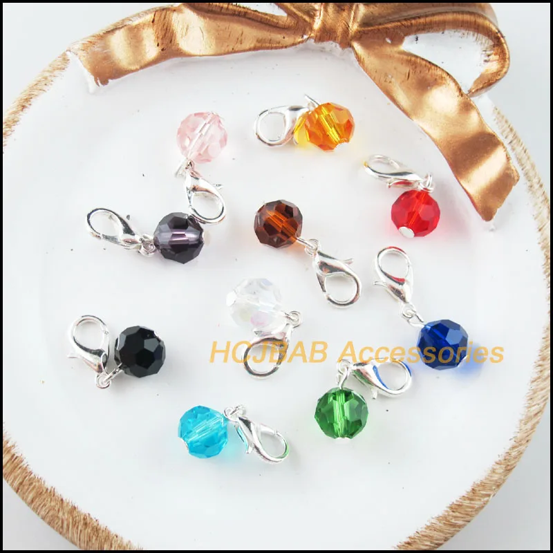 

20 New Ball With Clasps Charms Silver Plated Crystal Beads Mixed