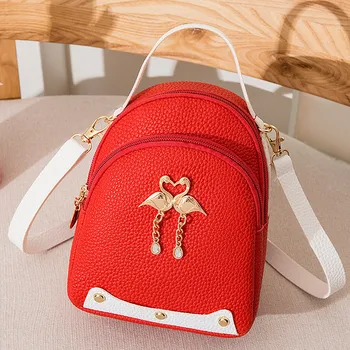 

2020 New Fashion Women's Solid Color Leather Little Swan Backpack Shoulder Bag Mini Backpacks for Girls Small Backpack Female