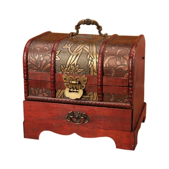 

Large Vintage Metal Lock Trinket Jewelry Storage Box Organizer Handmade Decorative Wooden Treasure Case Chest Gift