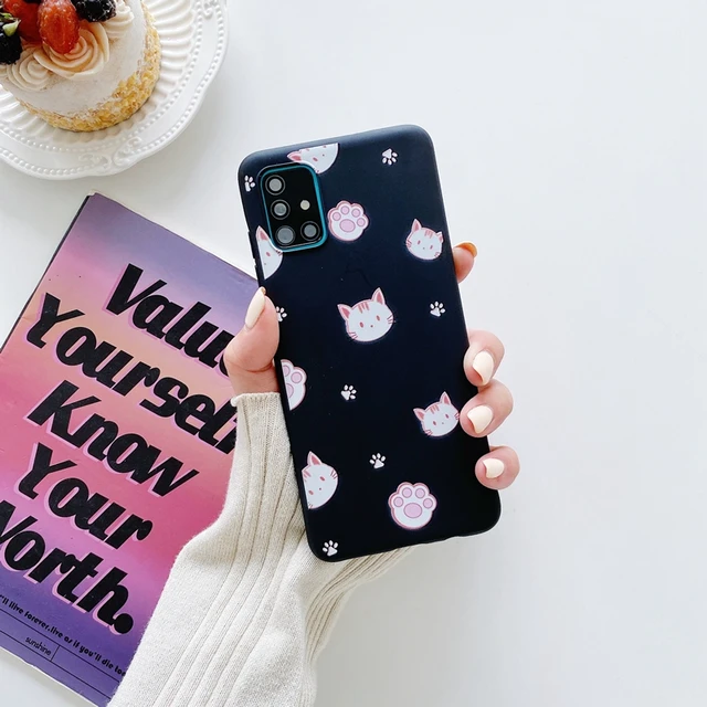 Cartoon Phone Holder Case For Samsung Galaxy A50 A70 A30S A40 A20 A30 A10 A11 A20E A21S A31 A7 A8 A6 Plus 2018 A41 Stand Cover Cat Paw Case Only