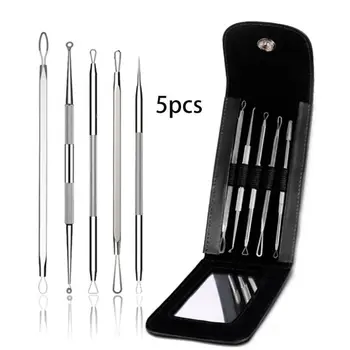 

5 Pcs/set Practical Acne Needle Set with Mirror Blackhead Whelk Remover Stainless Steel Beauty Tools
