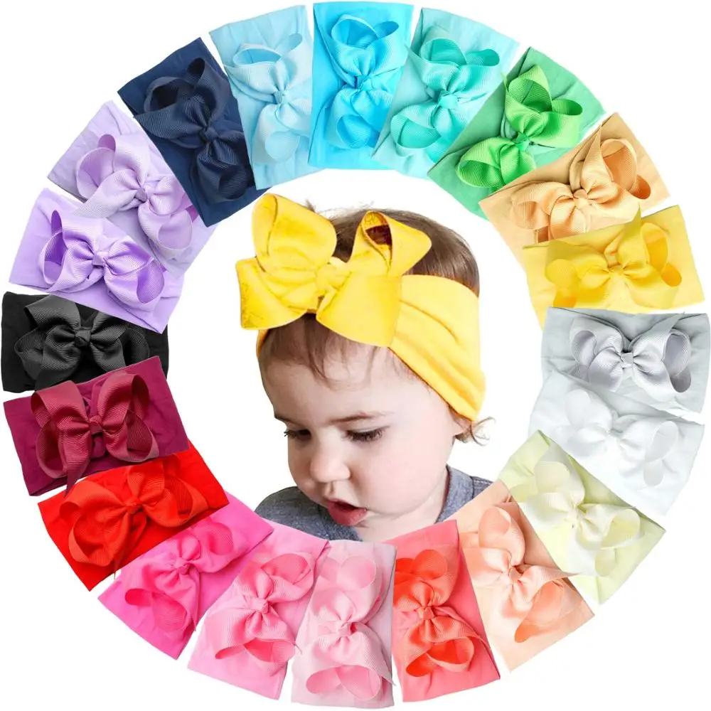 20 Colors Baby Nylon Knotted Headbands Girls Big 4.5 Inches Hair Bows Head Wraps Newborn Infants Toddlers Hairbands 2019 new baby headband turban knotted baby hair accessories for newborn toddler children baby girls nylon bow knot head band