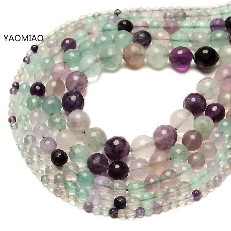 Natural Fluorite Faceted Loose Round Beads For Jewelry Making Diy Bracelet Necklace Bright Cutting 4mm 6mm 8mm 10mm 12mm | Украшения и