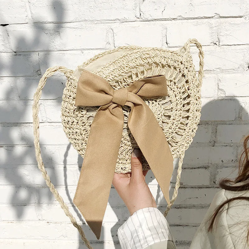 

2019 New Style Straw Bag Silk Scarf Decoration Hawaii Style Shoulder WOMEN'S Bag