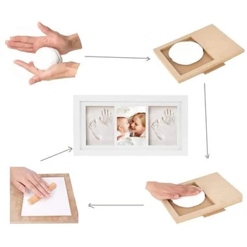 

Nice Photo Frame Handprint Footprint Wooden Photo Frame with Fingerprint Cover Mud Set Great for Baby Shower Memorial Gift
