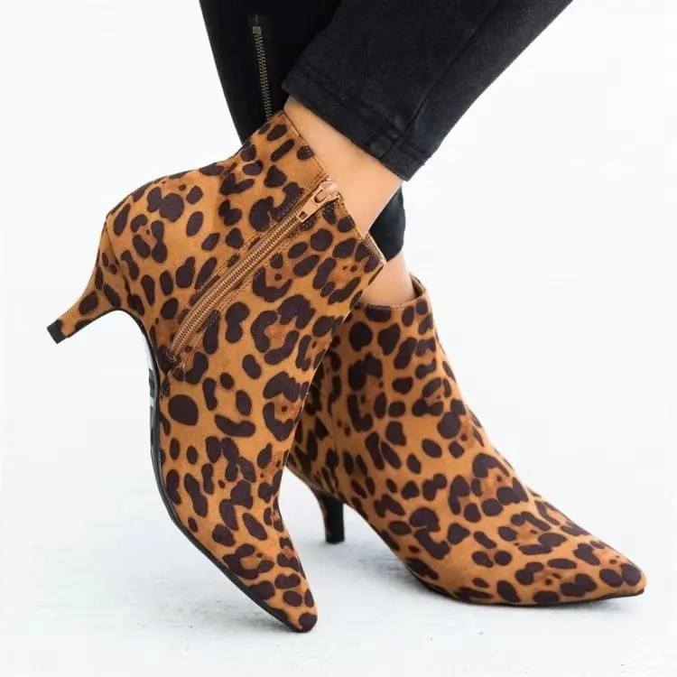 Популярные женские ботильоны женская обувь с острым носком и змеиным леопардовым принтом на Высоком толстом каблуке с боковой молнией женская обувь Plus35-43