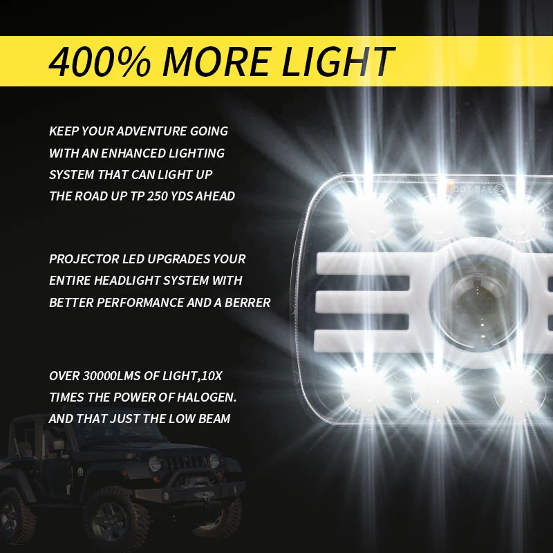 500 Вт 5X7 дюймов светодиодные фары 30000LM 7X6 Led герметичный луч фары с дальнего ближнего света светодиодные фары для Jeep Wrangler YJ Cherokee