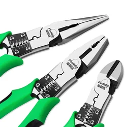 Alicates para electricistas, herramienta de prensado, cortador de alambre, Diagonal, CR V de nariz larga, Kit de herramientas de reparación multifunción