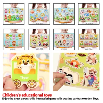 

Wooden hand grab board jigsaw puzzle Cartoon Vehicle Marine Animal alphanumeric Puzzle Board Educational Child Toy