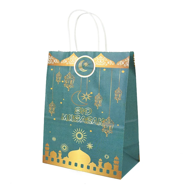 6pcs Eid Mubarak Kraft Paper Gift Bags Muslim Islamic Festival Party Cookie Candy Packaging Box Ramadan Kareem Favors Supplies style6