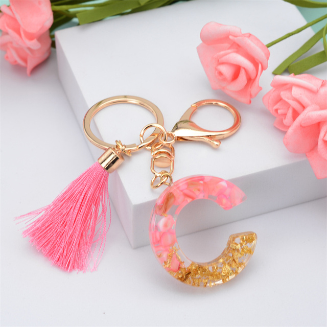 Creative Letter Alphabet Crystal Arylic Liquid Keychain Women Key Chains Ring Car Bag Tassels Pendent Charm Gift Accessory