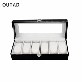 

6 Grids Watch Box Black PU Leather Refinement Slots Wrist Watches Organizer Jewelry Display Case Storage Holder#2
