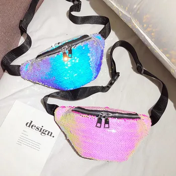 

Women's Bum Bag Laser Sequined Bag Holographic Chest Pack Designer Waist Bag Cute Solid Pu Phone Pouch for Party Travelling Bags
