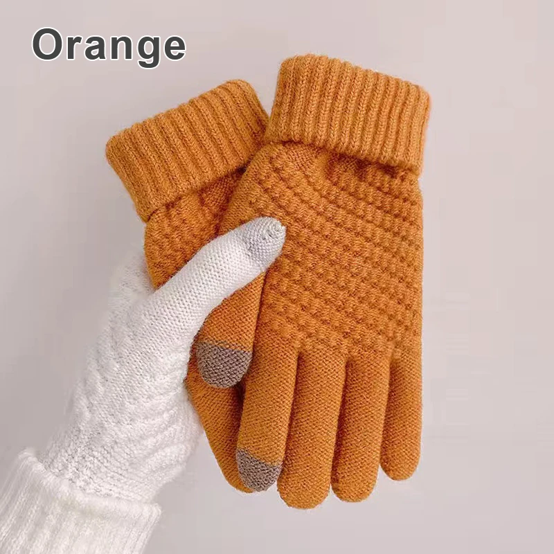 Unisex Knitted Full Finger Gloves Solid Touch Screen Mittens Two Fingers Exposed Thick Winter Warm Cycling Driving Gloves 