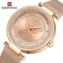 

NAVIFORCE Luxury Brand Women's Watches Creative Charming Rose Gold Ladies Quartz Wrist Watch Mesh Steel Band Waterproof Bracelet