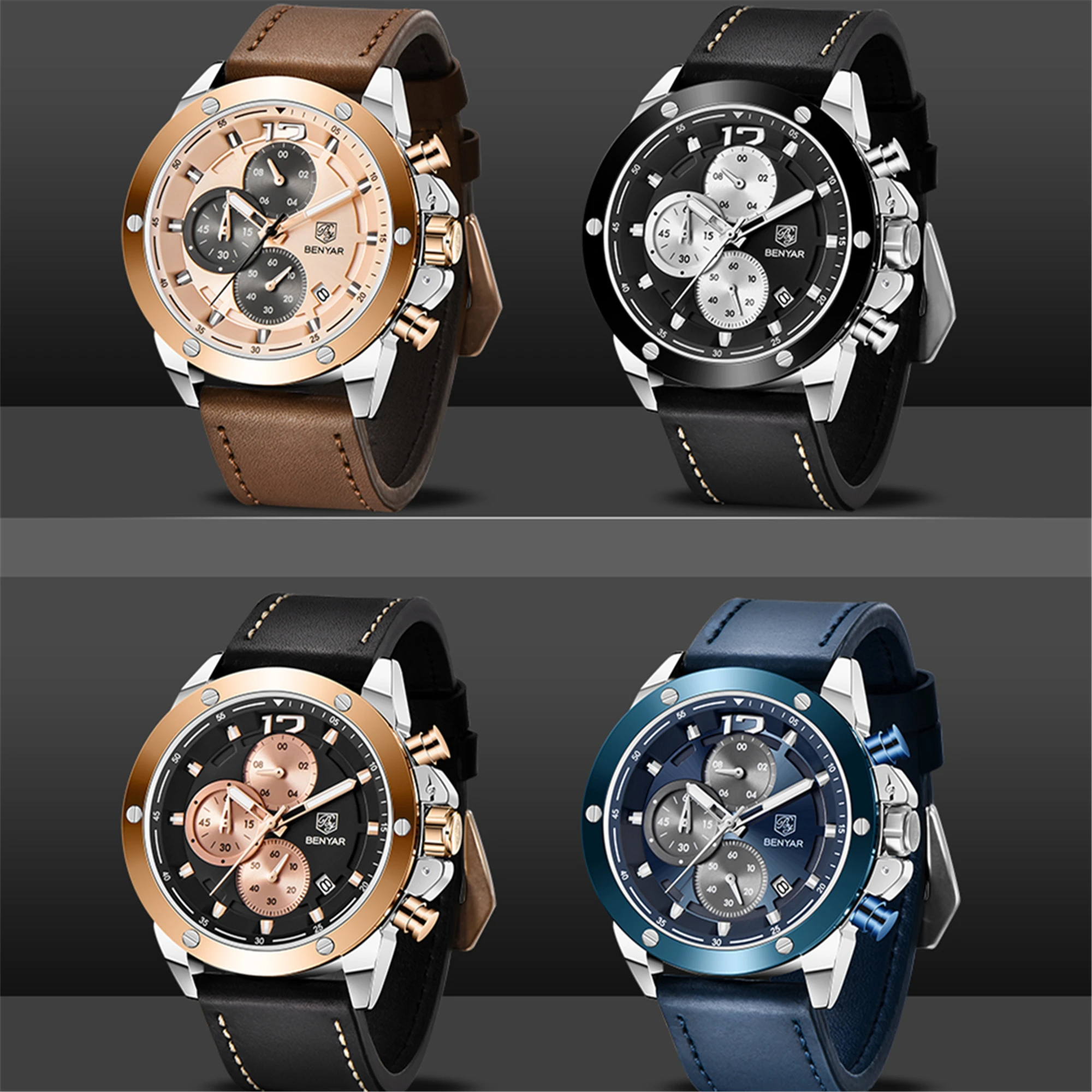 2020 New Relogio Masculino BENYAR Top Luxury Brand Men's Watches Multifunction Quartz Sport Chronograph Watches Men Wrist Watch