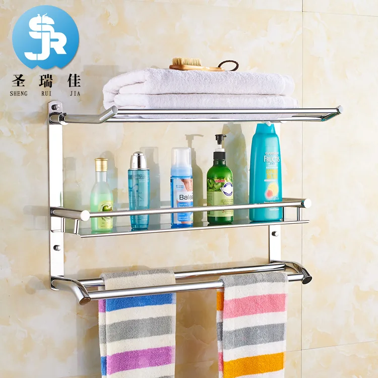 

Shengruijia Towel Rack 304 Stainless Steel Shelf Double Layer Dresser Single-rod Towel Rack Dai Gou Angle Frame