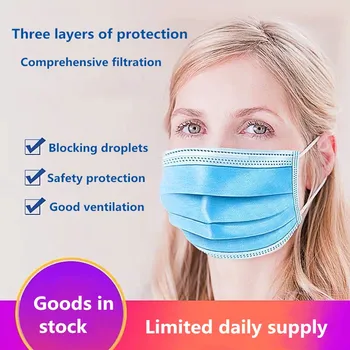 

500pcs 3 Laye Mask dust protection Masks Disposable Face Masks Elastic Ear Loop Disposable Dust Filter Safety Mask Anti-Dust