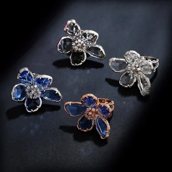 

KCALOE Big Austrian Crystal Flower Wedding Rings For Women Jewelry Bague Femme Silver Color Large Engagement Ring Accessories