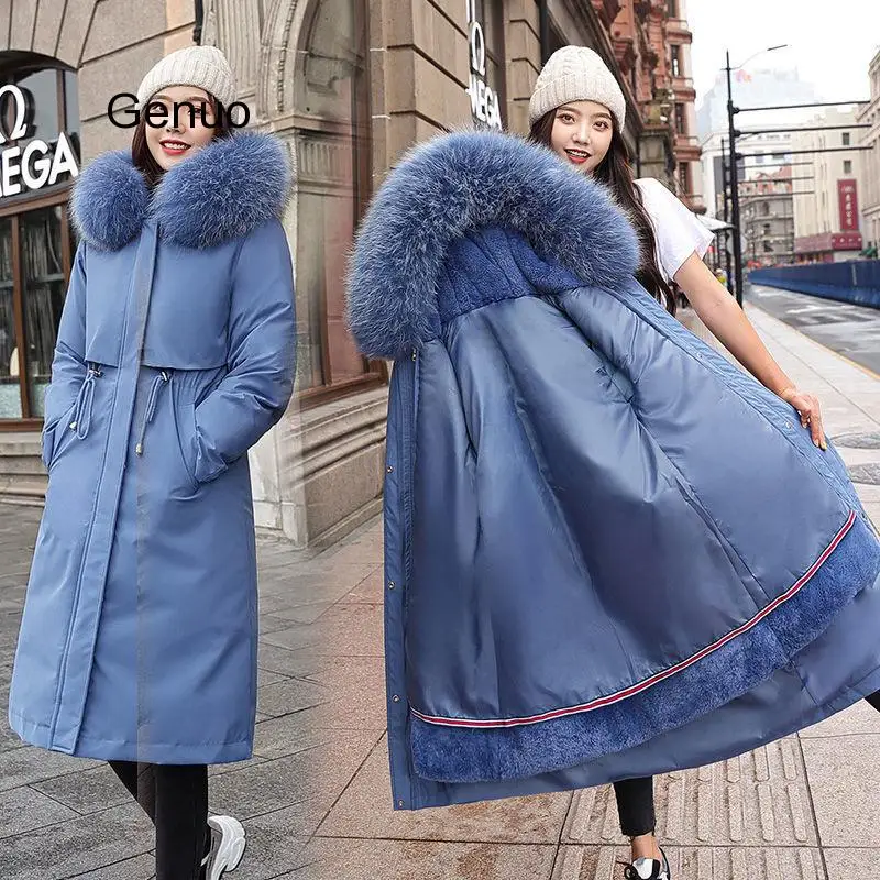 Winter Hooded Parkas Coat Women's Thick Big Faux Fur Collar Middle Long Coat Parka Coats Winter  Abrigo Femme 2020 New