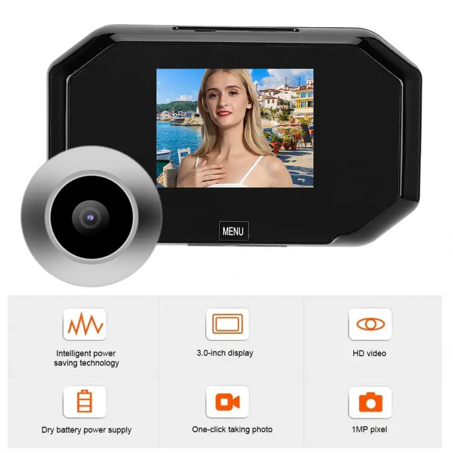 Mirilla 3 en 720P HD, Visor de puerta inteligente, pantalla, timbre, cámara de vídeo de seguridad, timbre de puerta, mirilla de puerta