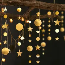 4-meter Gold Silver Paper Star Circle Garland Hanging Decorative Party Banner Wedding Birthday Party Christmas Home Decor