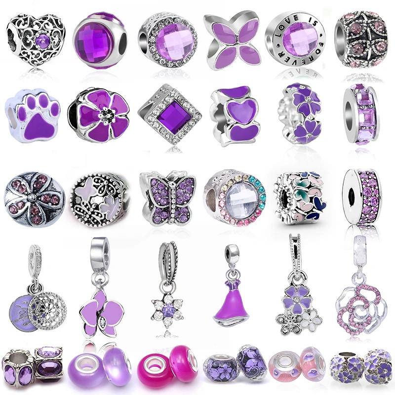 

2Pcs/Lot Purple Romantic,Mysterious,Noble Tibetan Silv Charm DIY Women Bracelets Jewelry Gifts,For Brand Bracelet Jewelry Gift