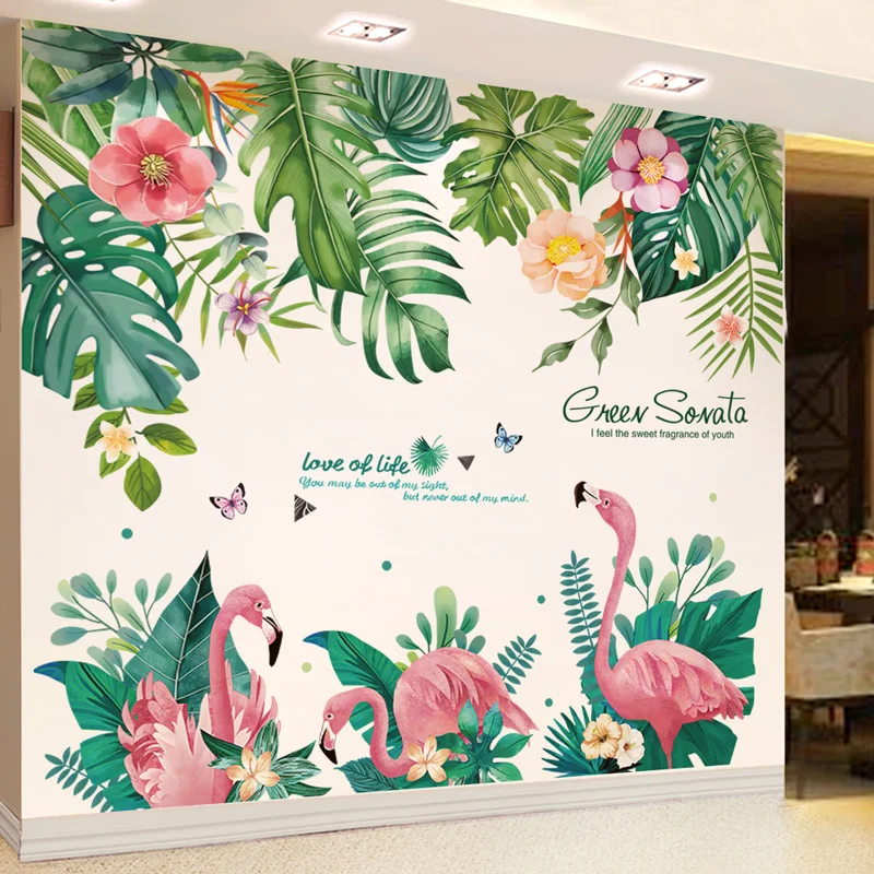 

[shijuekongjian] Flamingo Animals Wall Stickers DIY Tree Leaves Wall Decals for Kids Bedroom Living Room Nursery Decoration