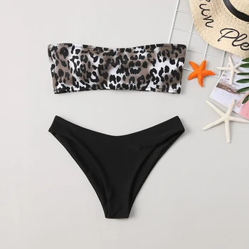 

Leopard Print Bandeau Bikini Swimwear Set Brazilian Swimsuit S-L 2020 Women Girls Beach Swim Wear Two Pieces Bathing Suits