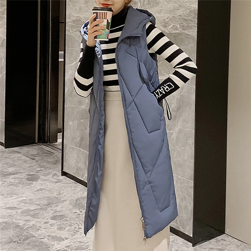 CHAMSGEND Winter Vest Women Waistcoat 2019 New Female Sleeveless Vest Jacket Hooded Warm Long Thicken Coat Colete Feminino 923
