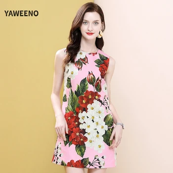 

Yaweenon 2020 New Runway Fashion Summer Dress Women's Sweet Jacquard High-Quality Beading Luxury Party A Line Vest Mini Dresses