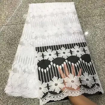 

2019 Latest New White French mesh lace High Quality African Lace Fabric Nigeria Embroidered Tulle Lace Fabric For Wedding 5yard