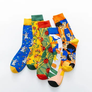 

Happy Creative Socks Men Funny Cartoon Rabbit Bird Tiger Printed Calcetines Harajuku Novelty Casual Combed Cotton Socks