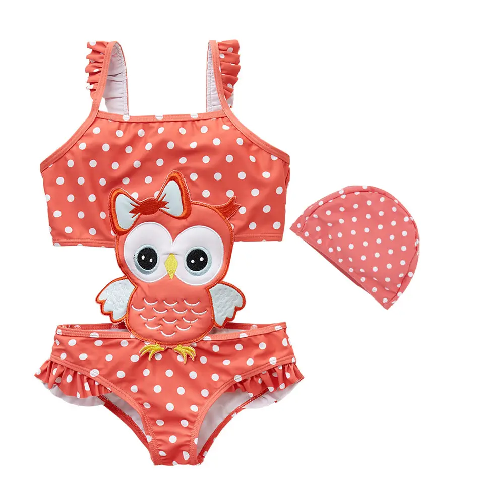 

Cute Cartoon Baby Girl Swimming Suit Set with Hats 2019 New Kids Girls Bathing Suit Swim Caps Hot Child Beach Wear Swim Hats
