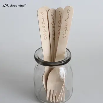 

Customized disposable Forks, personalized Wooden cake Forks for Engagament party