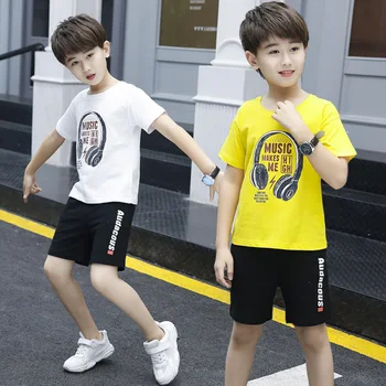 

2020 Boys Summer Children's Dhorts Korean version Tide short-sleeved Clothes Fashion Cotton Short O-Neck Boys clothes